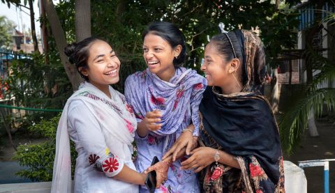 Tanjila (right) and her friends have recently taken part in a girl-led research project with ActionAid, to highlight the issues girls face today.