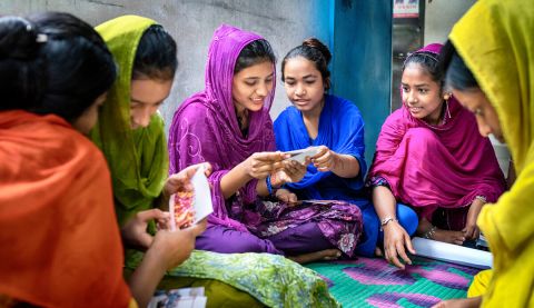 Girls from the Bangladesh research team spending time together. Fabeha Monir/ActionAid