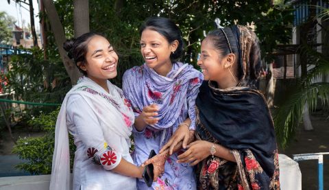 Girls from the Bangladesh research team spending time together.