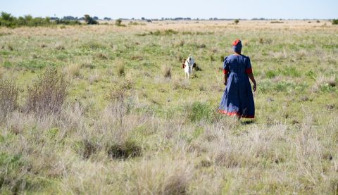 Woman walking away from camera