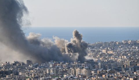 Smoke rises over buildings following intense Israeli airstrikes targeting the Burj al-Barajneh area in southern Beirut, Lebanon, on March 02, 2026.