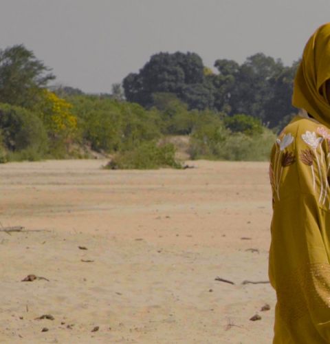 Woman standing on arid land