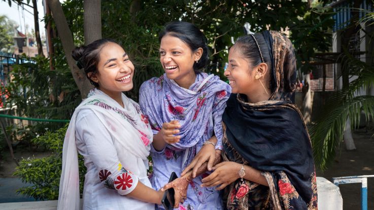 Tanjila (right) and her friends have recently taken part in a girl-led research project with ActionAid, to highlight the issues girls face today.