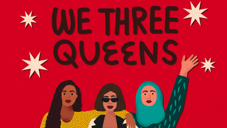 Illustration of three women waving